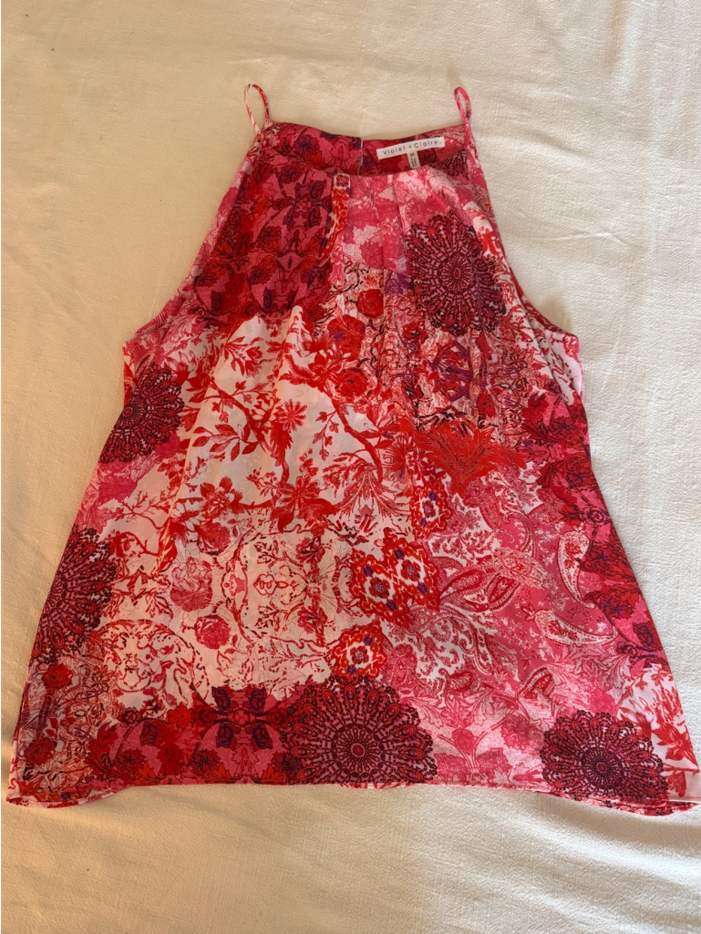 Violet & Claire Red and Pink Floral Halter Tank Top